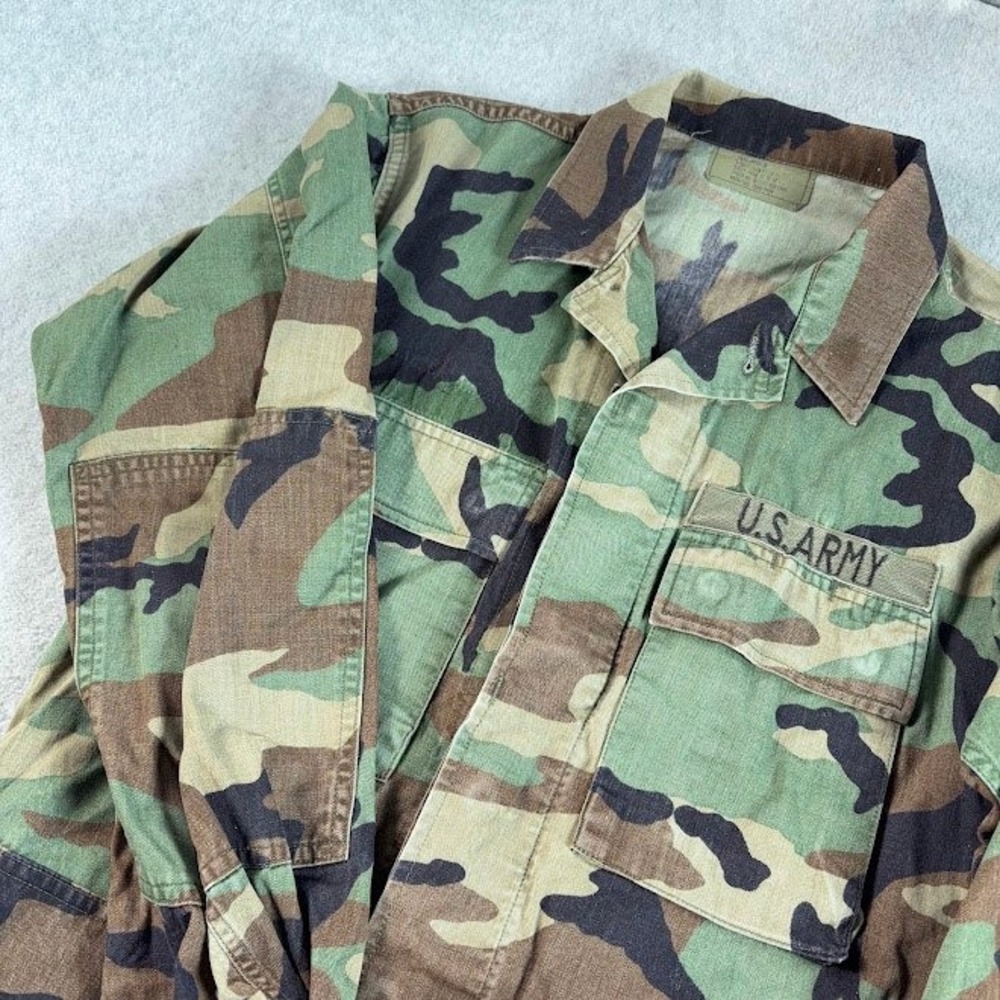 US Army BDU Field Shirt Mens Small Regular Green Woodland Camo Vintage Tactical
